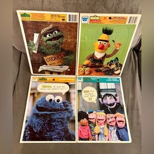 Lot of 4 Vintage Whitman Sesame Street Puzzles - Cookie Monster, The Count, Bert